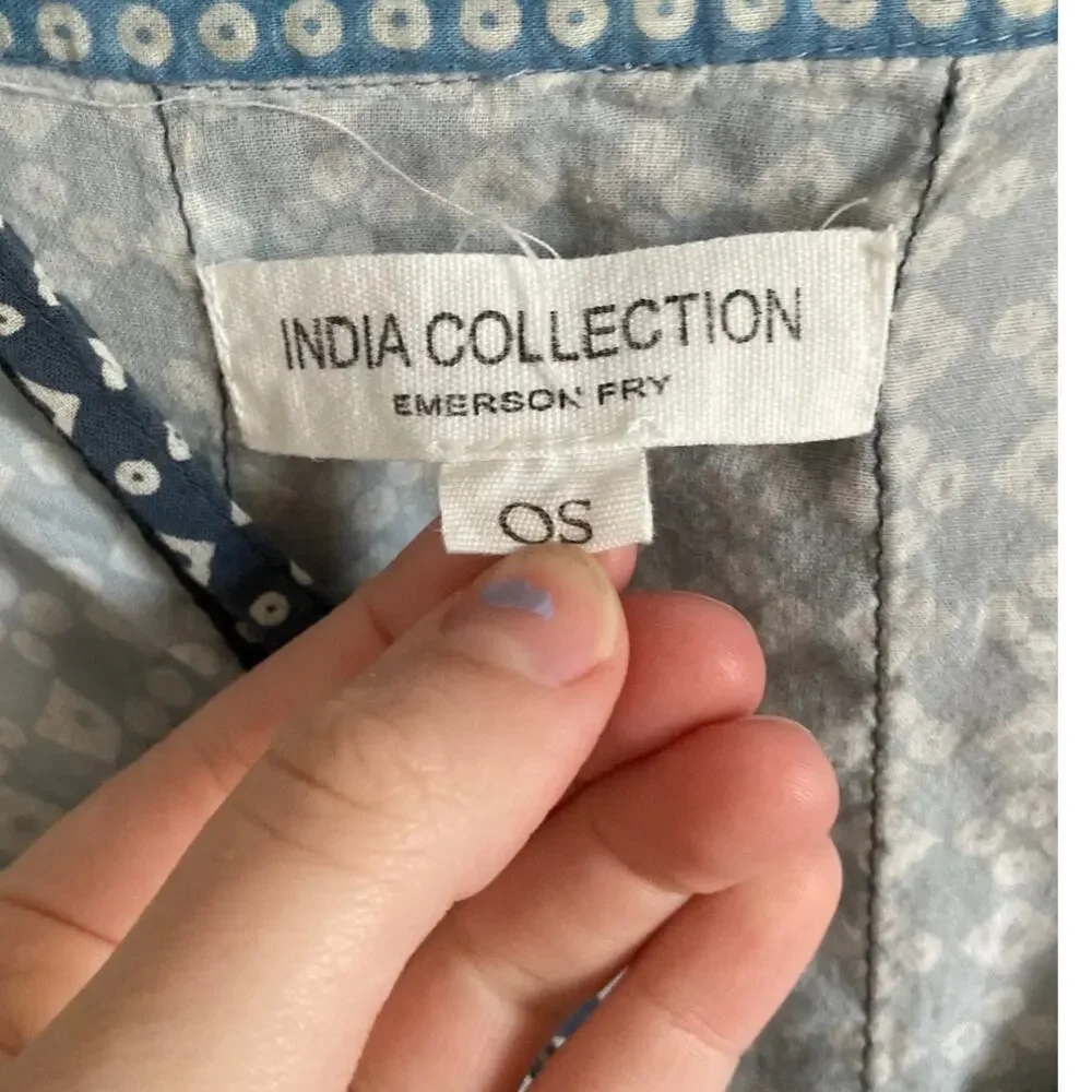 Emerson Fry Maxi Dress Caftan One Size Geometric Oversized Blue Boho Hippie - Picture 10 of 16